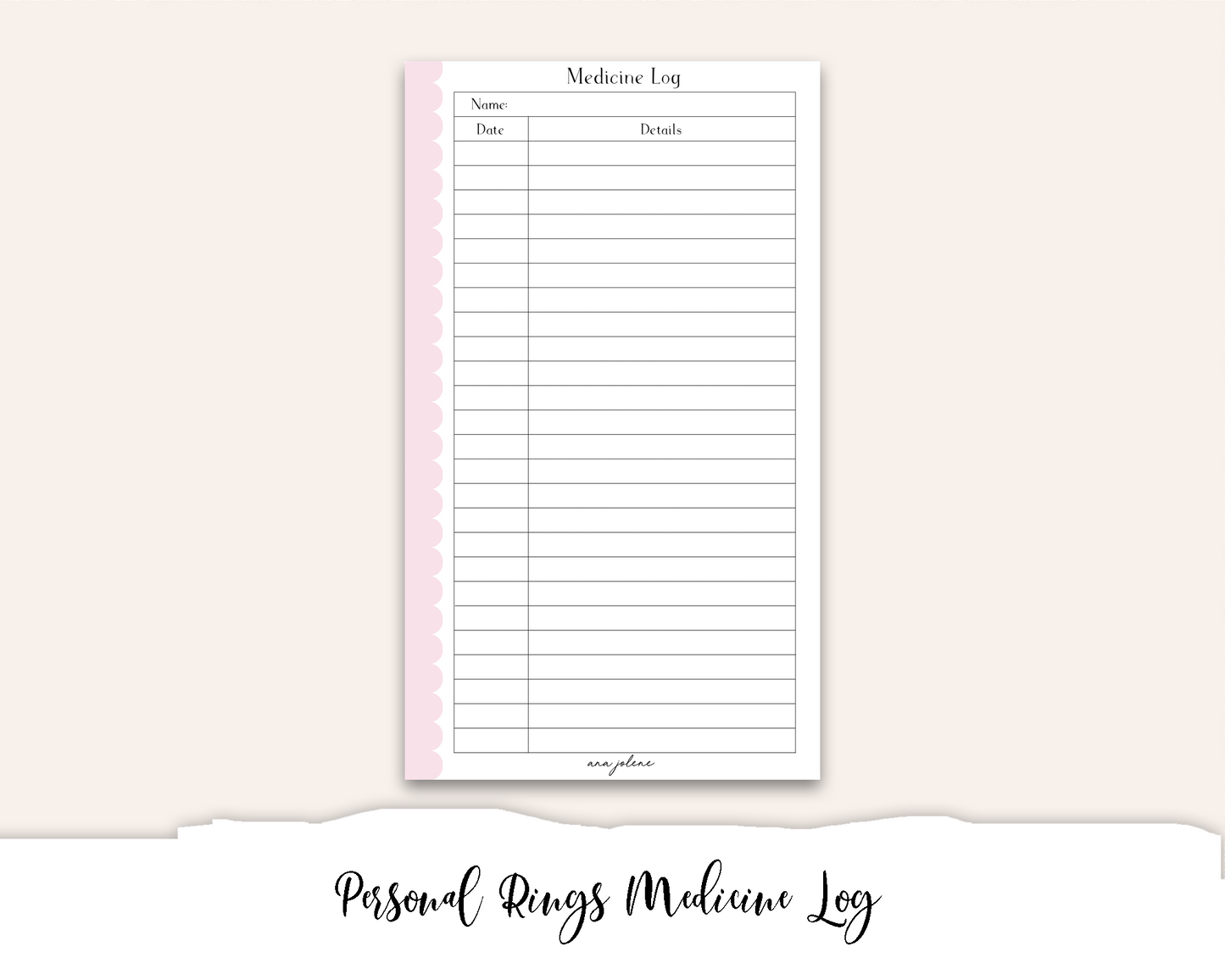 Personal Rings Medicine Log Printable