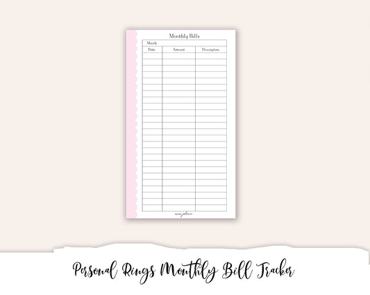 Personal Rings Monthly Bill Tracker Printable