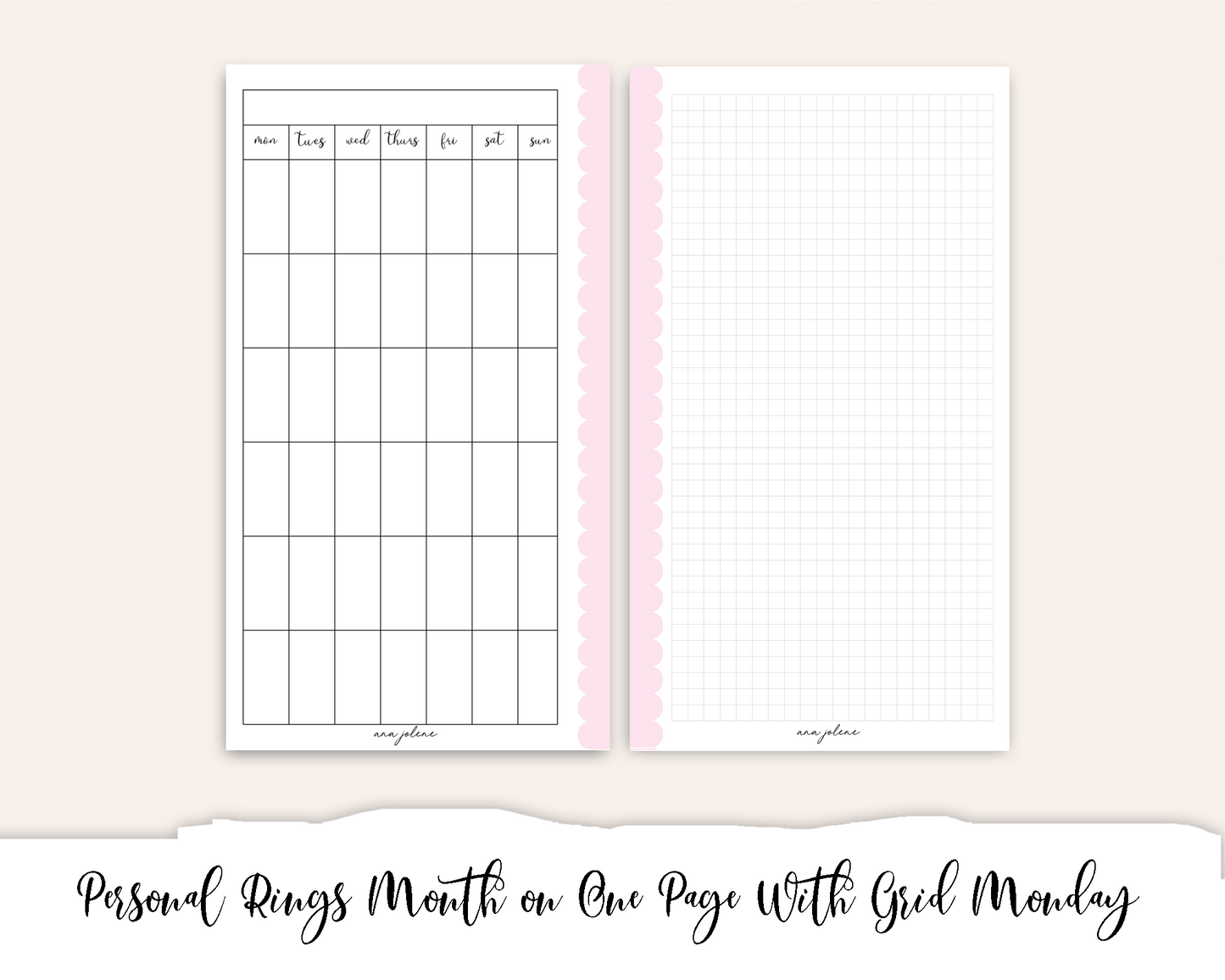 Personal Rings Month on One Page with Grid Printable