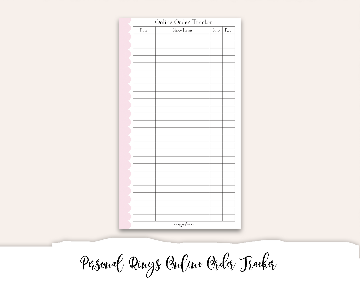Personal Rings Online Order Tracker Printable