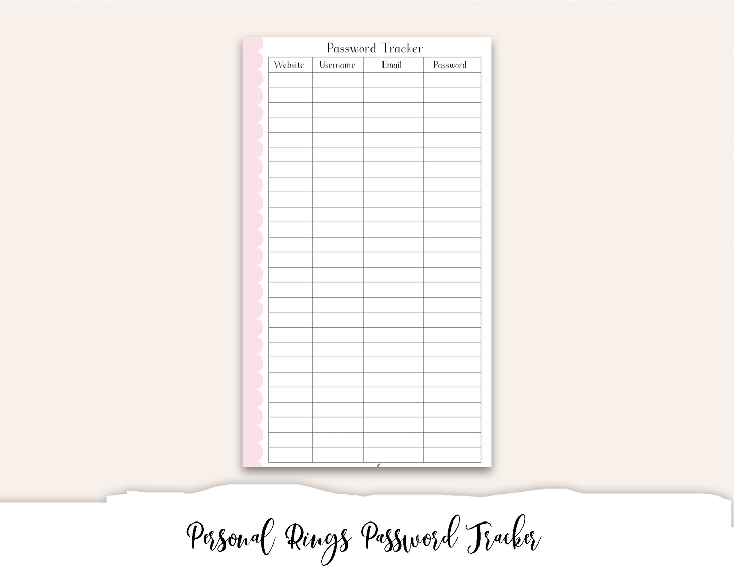 Personal Rings Password Tracker Printable