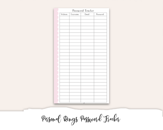 Personal Rings Password Tracker Printable