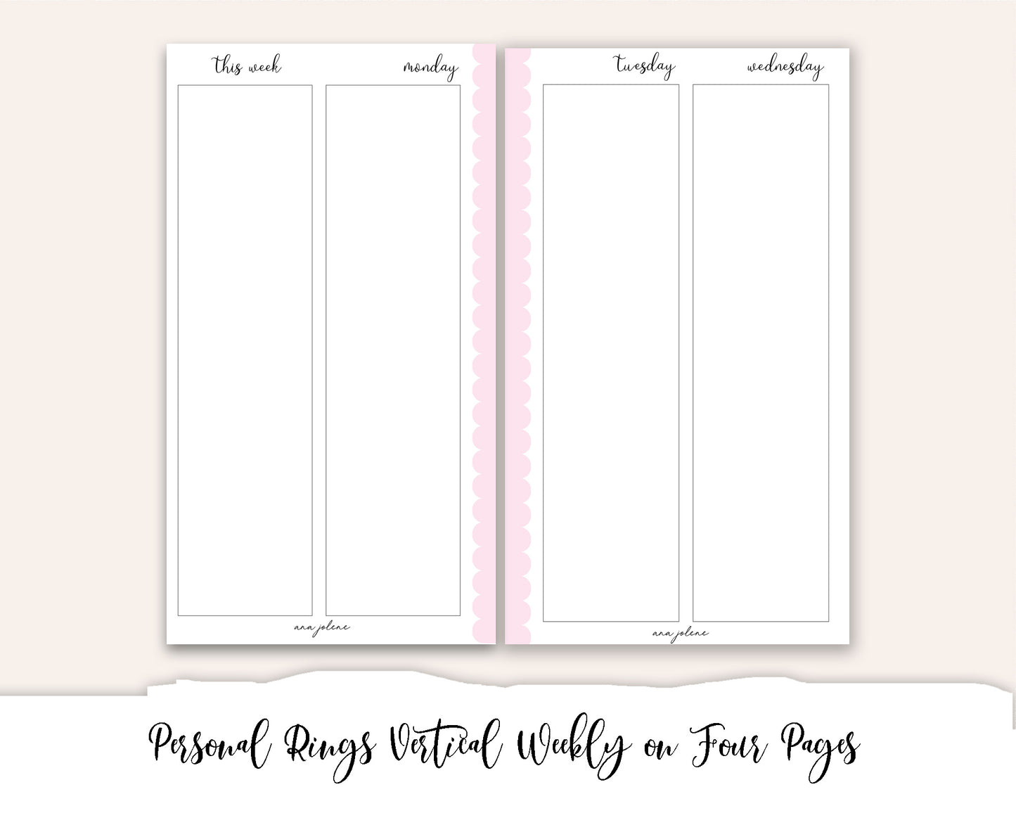 Personal Rings Vertical Weekly on 4 Pages Printable