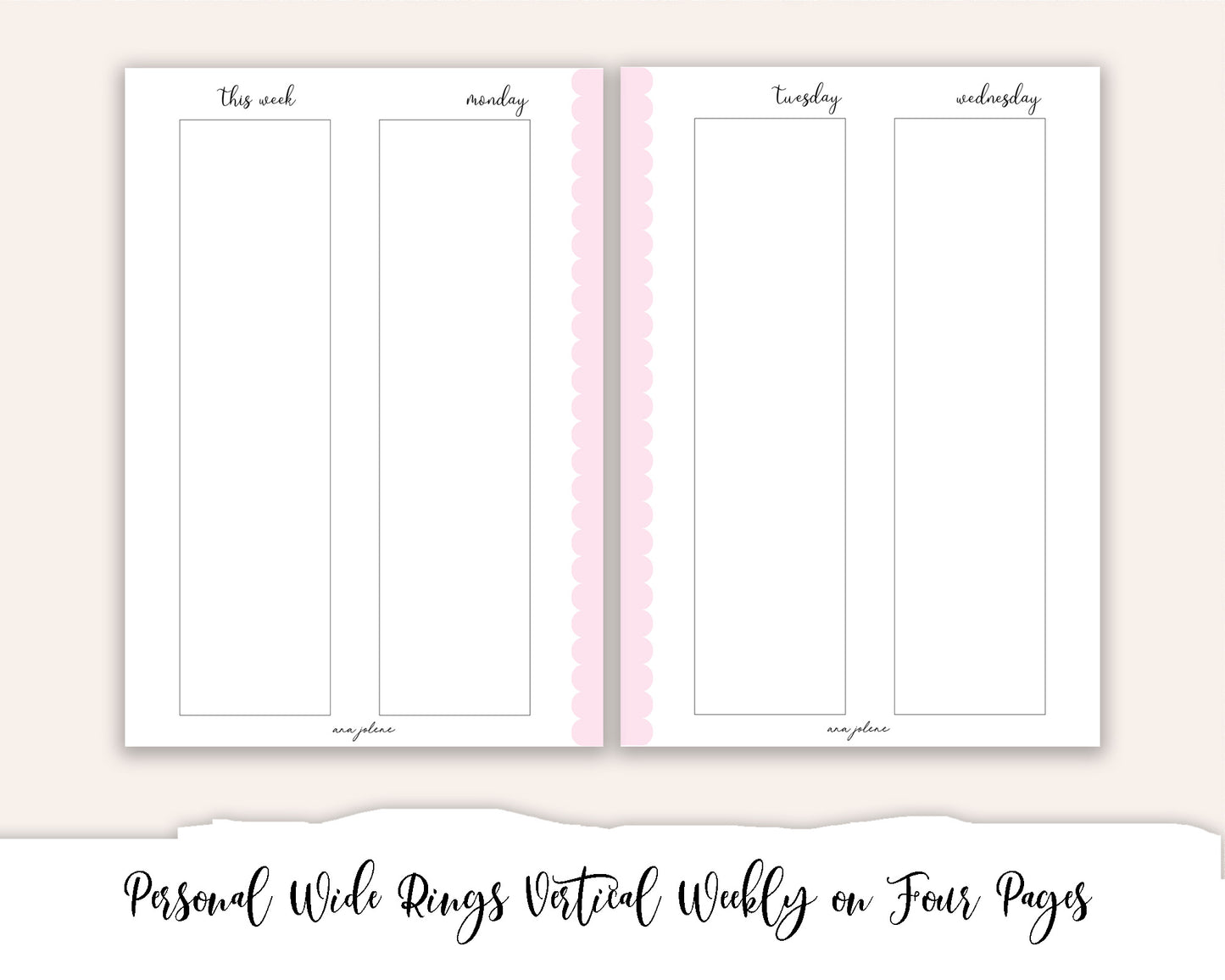 Personal Wide Rings Vertical Weekly on 4 Pages Printable