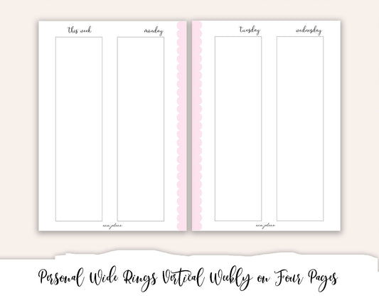 Personal Wide Rings Vertical Weekly on 4 Pages Printable