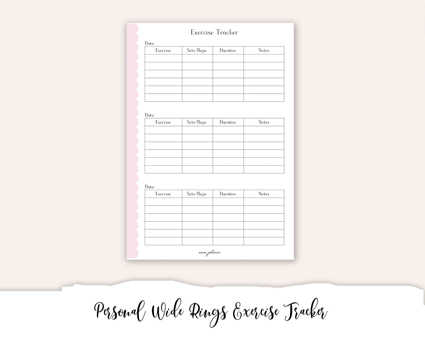 Personal Wide Rings Exercise Tracker Printable