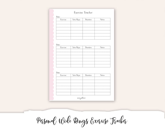 Personal Wide Rings Exercise Tracker Printable