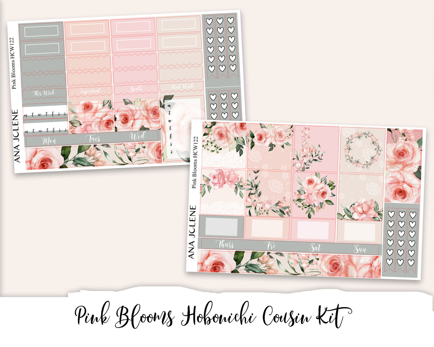 PINK BLOOMS Hobonichi Cousin Weekly Planner Sticker Kit