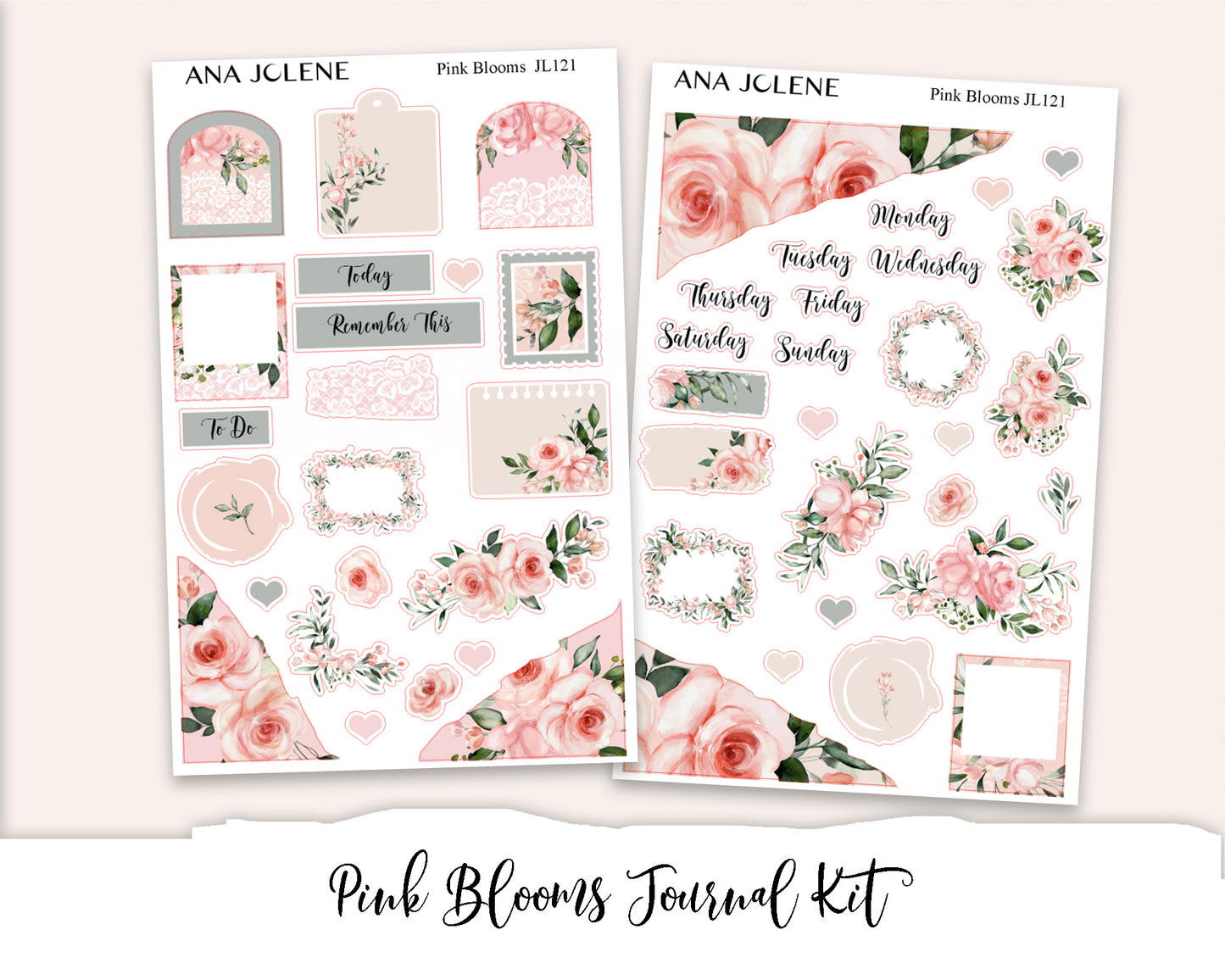 PINK BLOOMS Mini Journal Sticker Kit