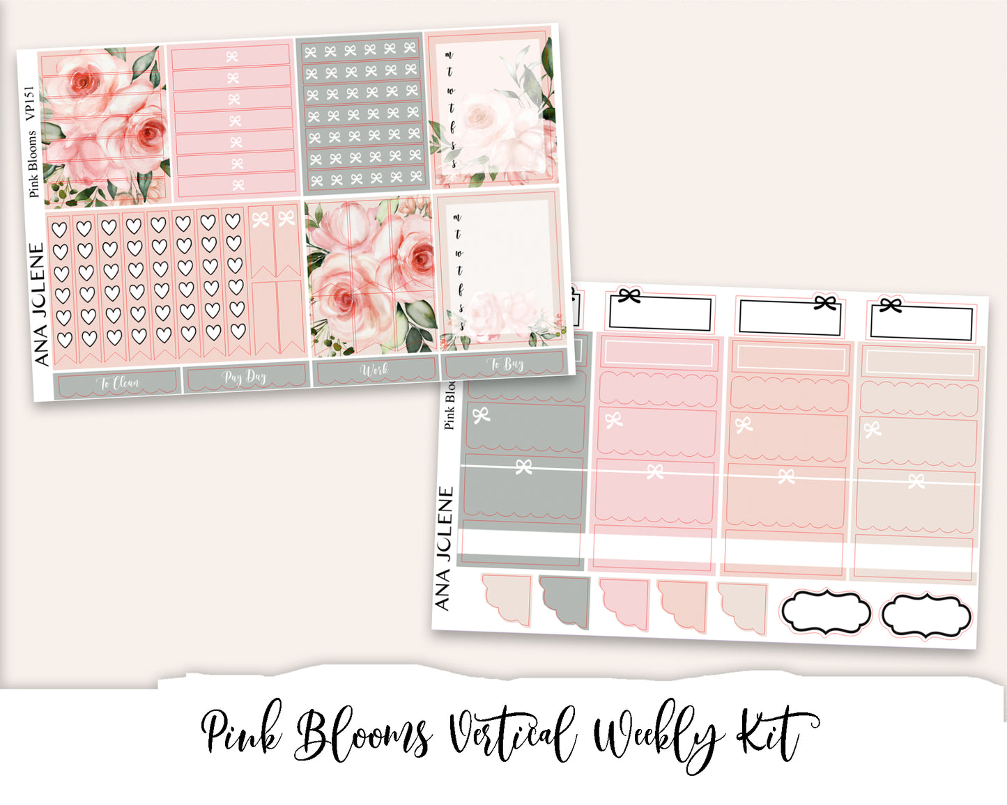 PINK BLOOMS Planner Sticker Kit (Vertical Weekly)