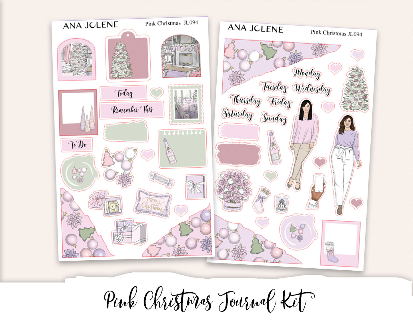 PINK CHRISTMAS Mini Journal Sticker Kit