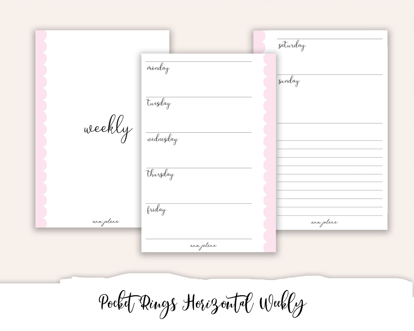 Pocket Rings Horizontal Weekly Printable