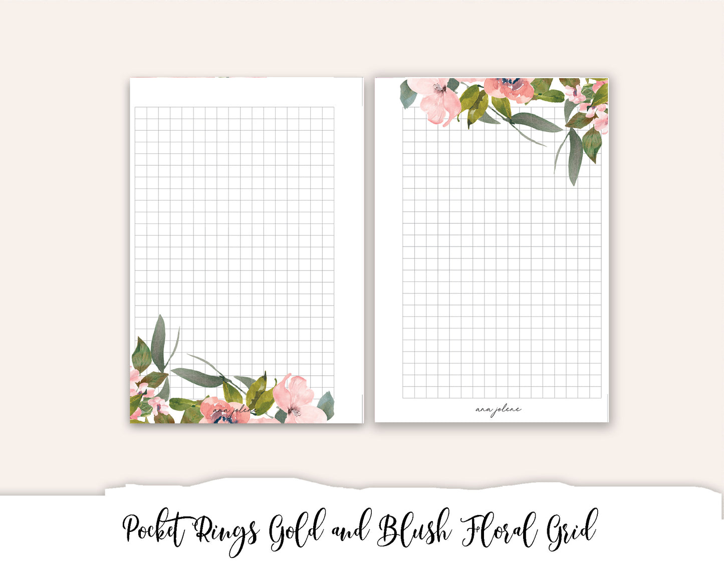 Pocket Rings Blush and Gold Floral Grid Printable