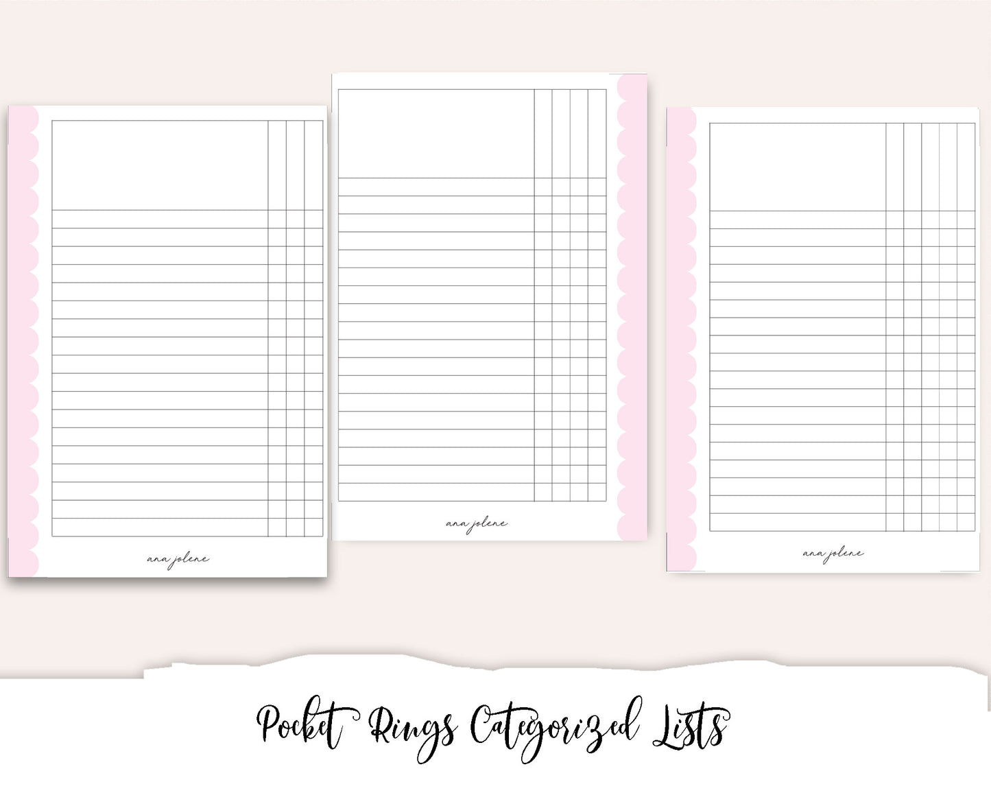 Pocket Rings Categorized Lists Printable