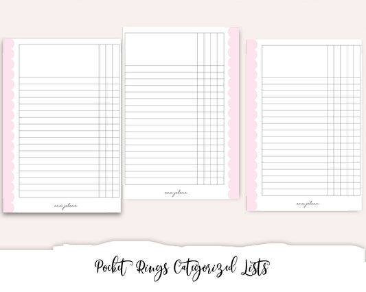 Pocket Rings Categorized Lists Printable