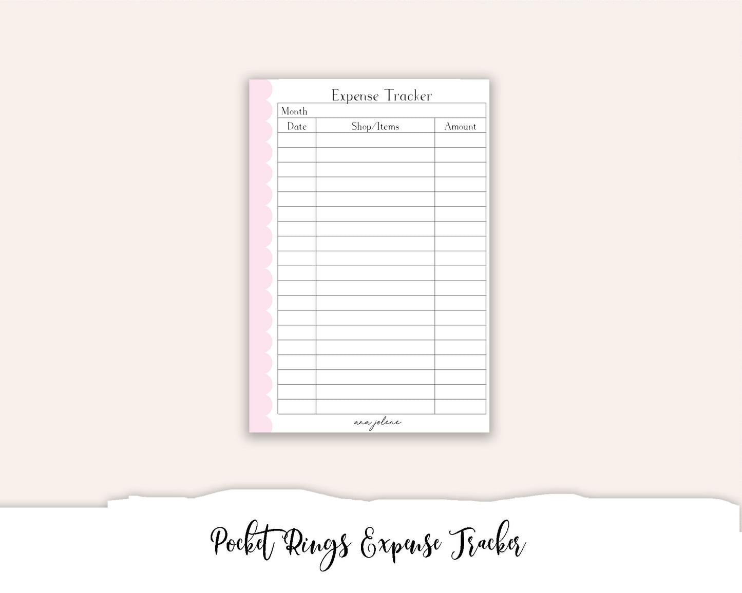 Pocket Rings Expense Tracker Printable