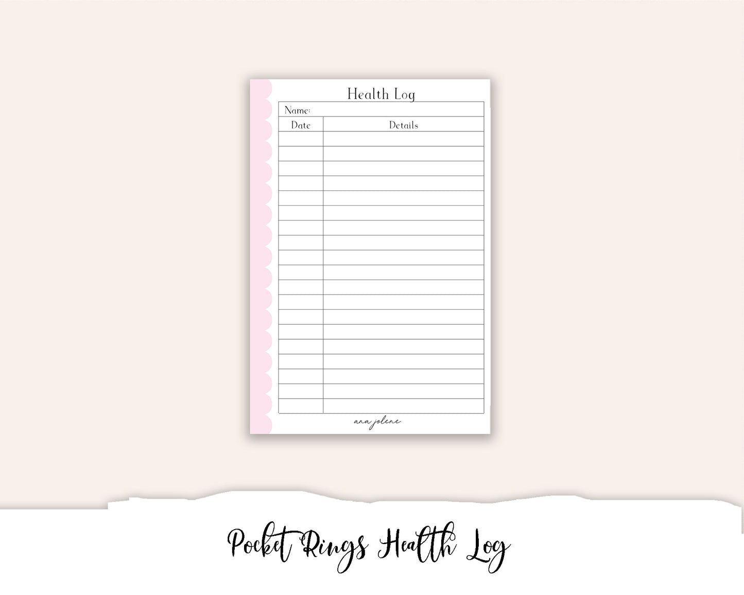 Pocket Rings Health Log Printable