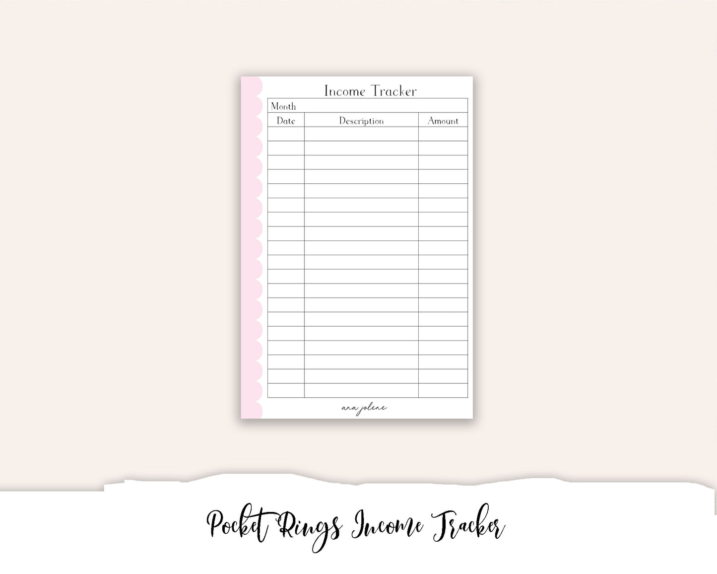 Pocket Rings Income Tracker Printable