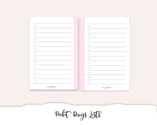Pocket Rings Lists Printable