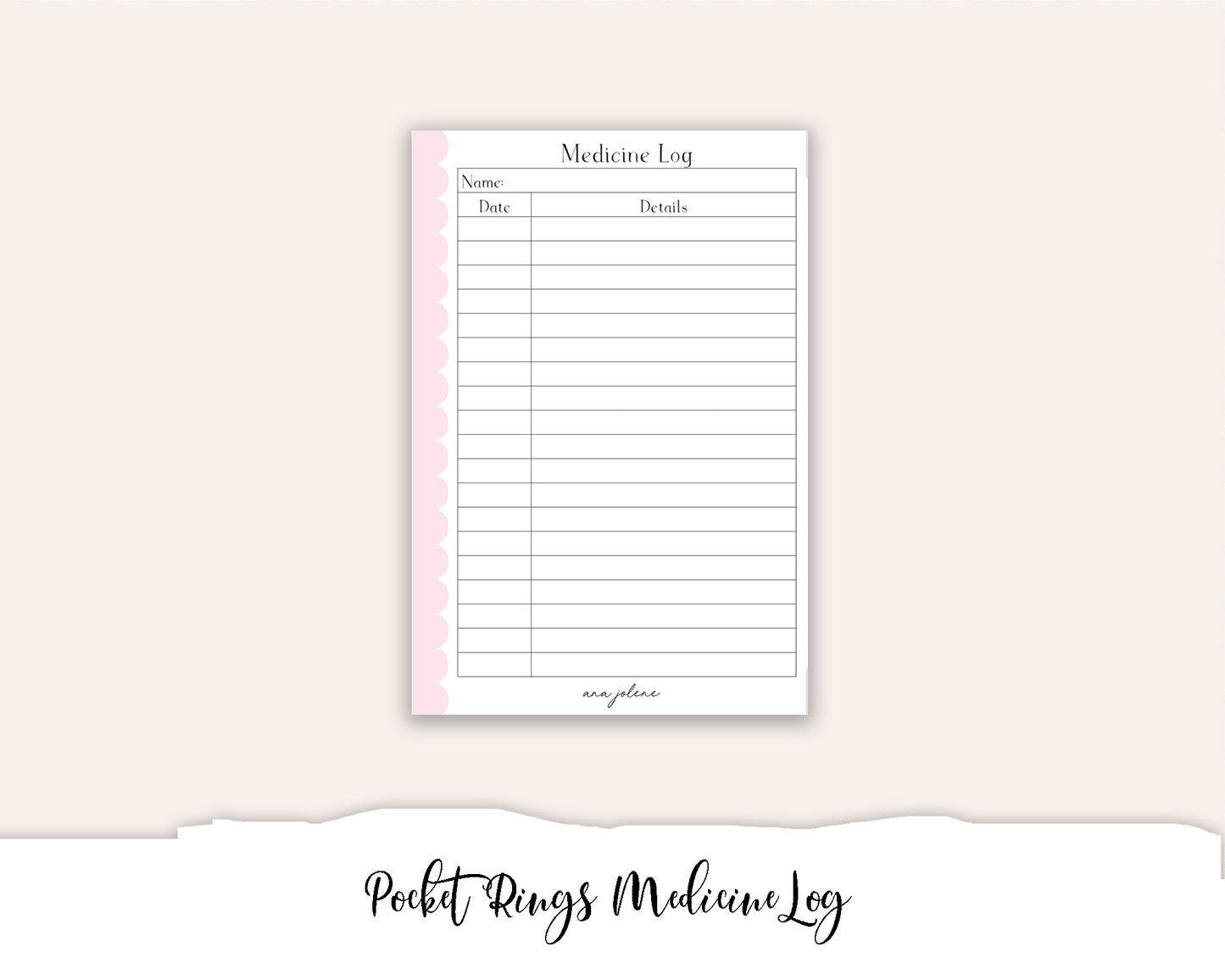 Pocket Rings Medicine Log Printable