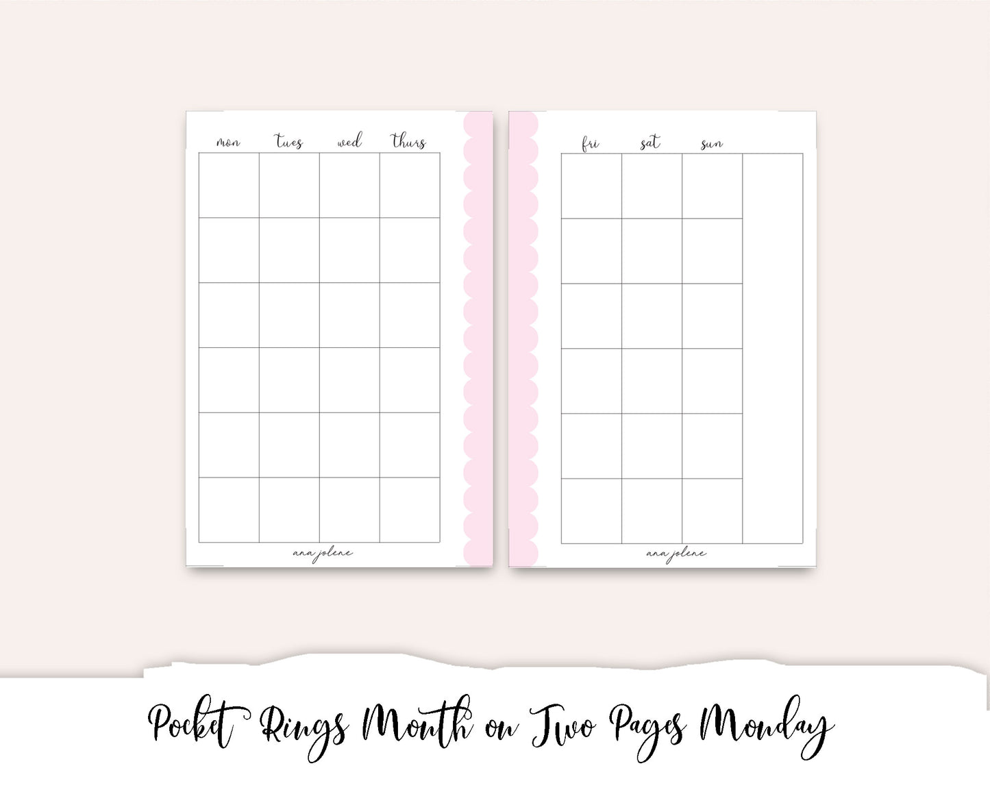 Pocket Rings Month On Two Pages MON start Printable