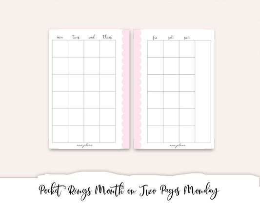 Pocket Rings Month On Two Pages MON start Printable
