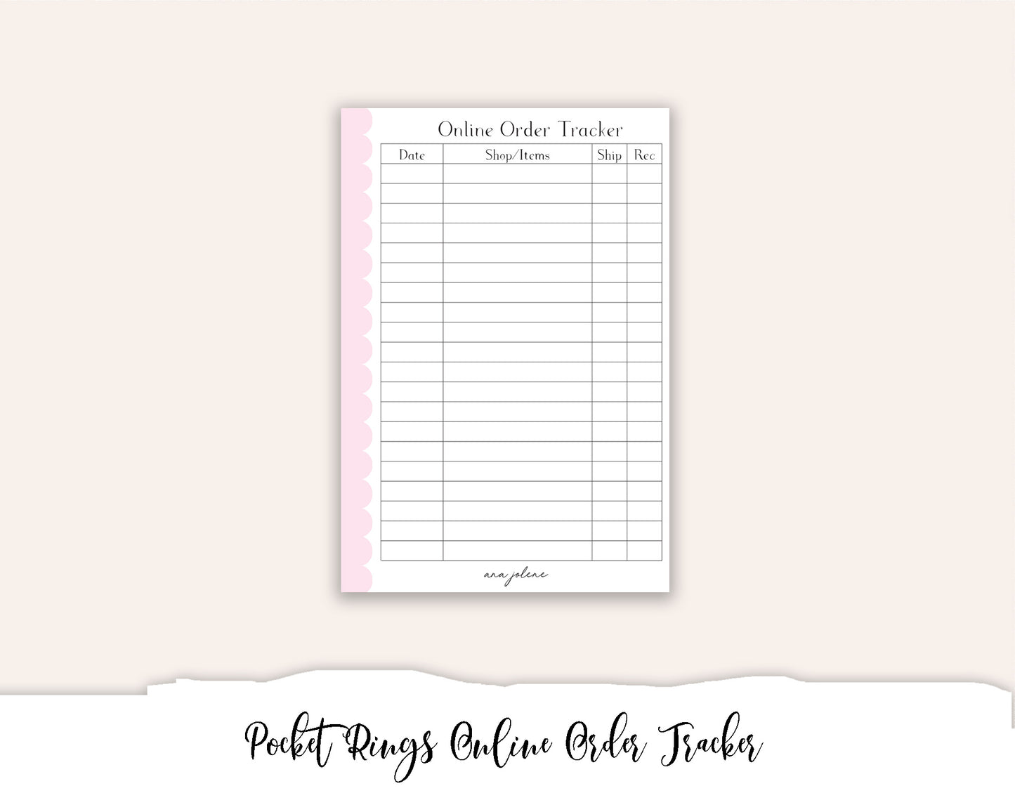 Pocket Rings Online Order Tracker Printable