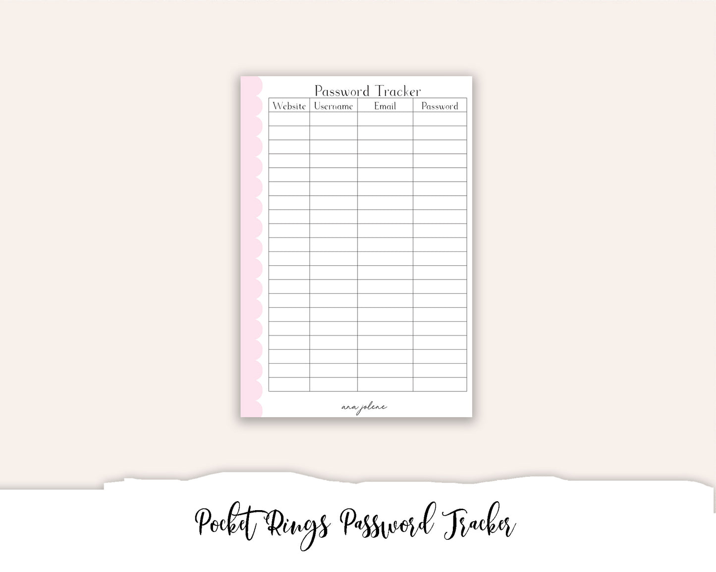 Pocket Rings Password Tracker Printable