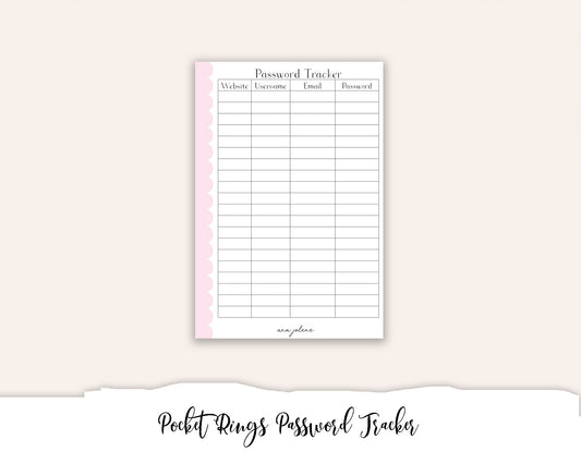 Pocket Rings Password Tracker Printable