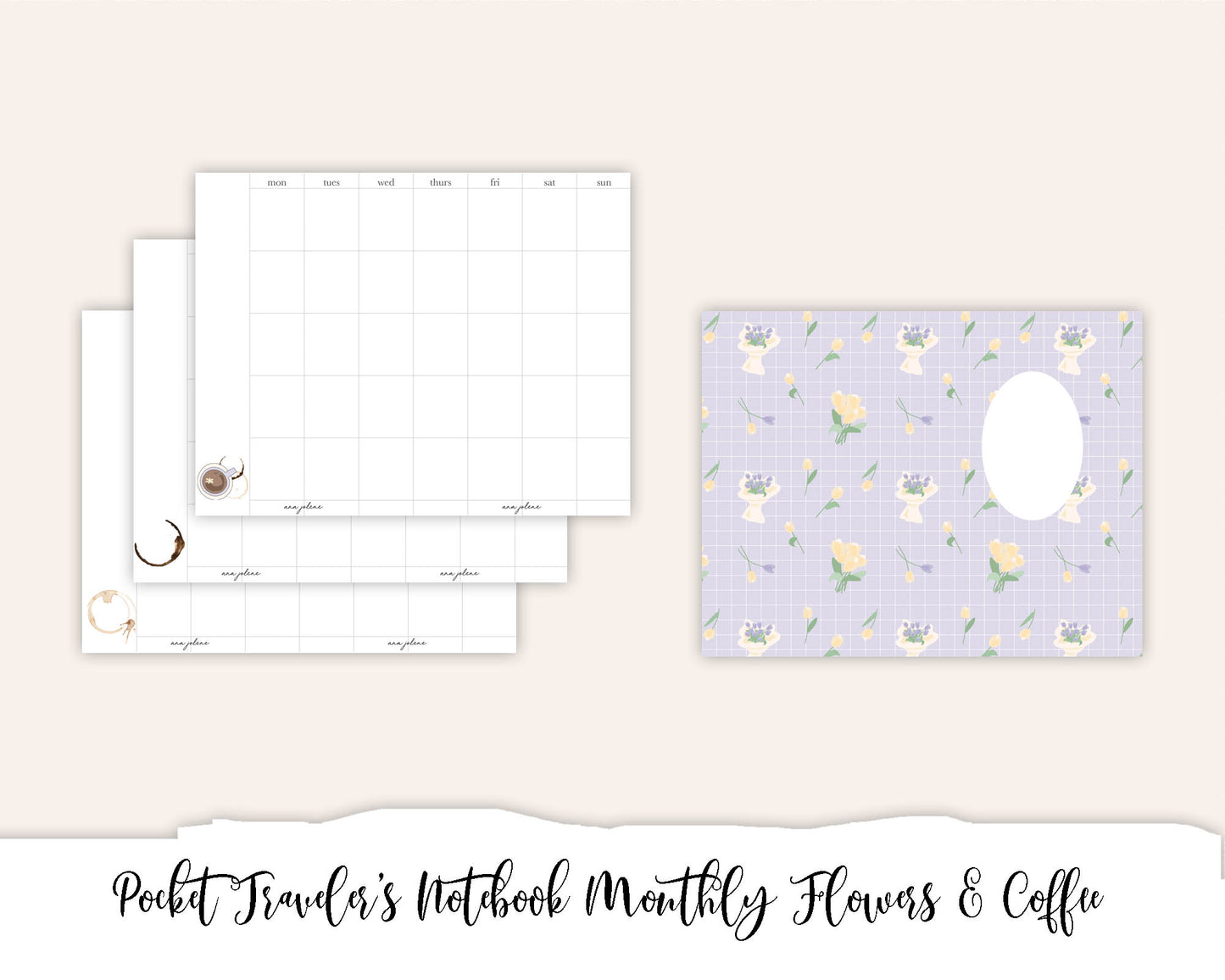 Pocket Traveler's Notebook Printable - Monthly Coffee & Flowers