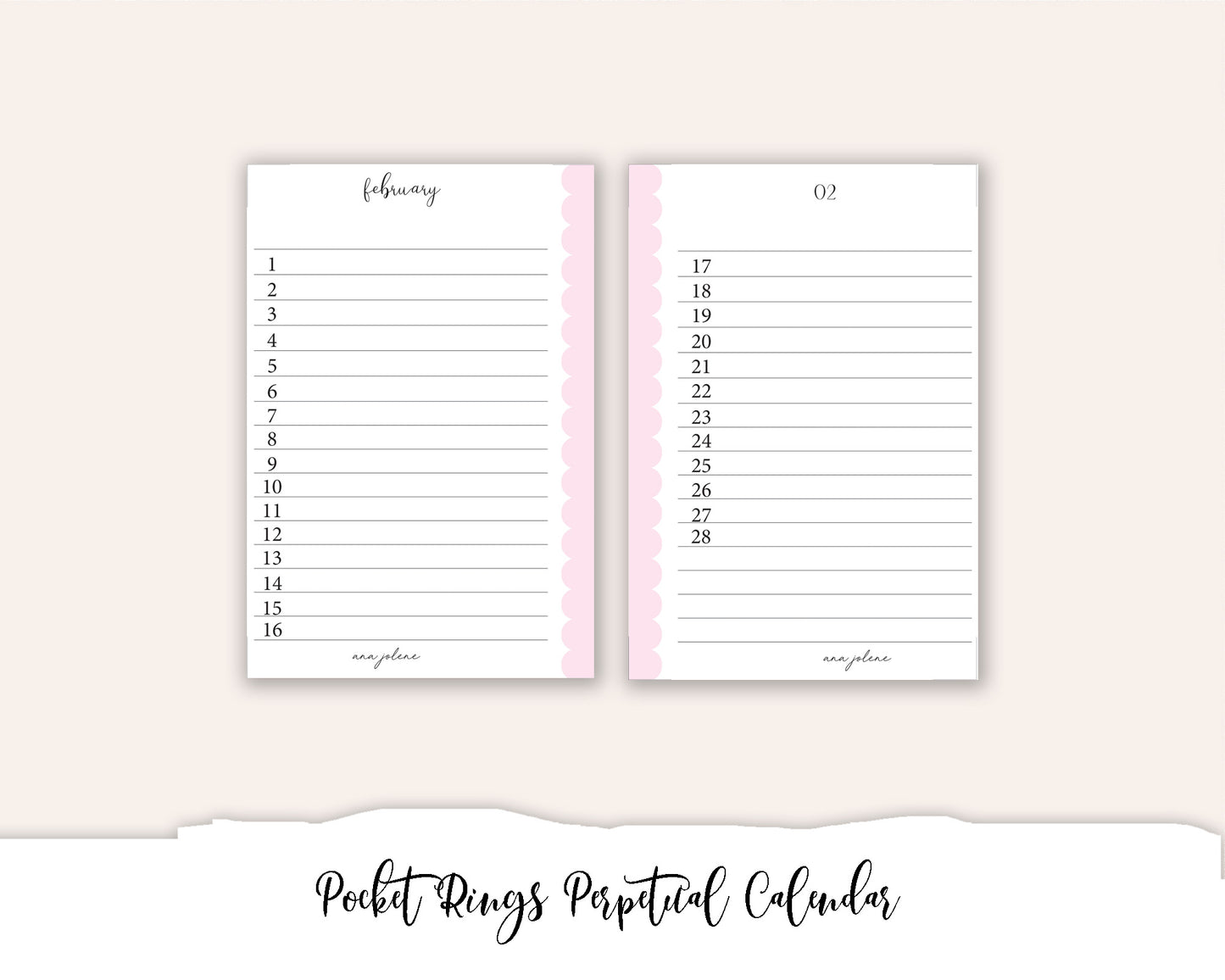 Pocket Rings Perpetual Calendar Printable