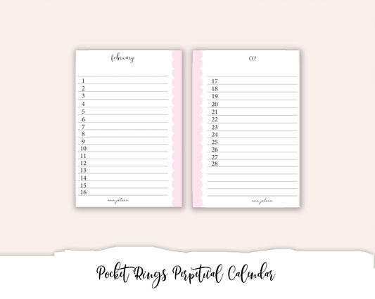 Pocket Rings Perpetual Calendar Printable