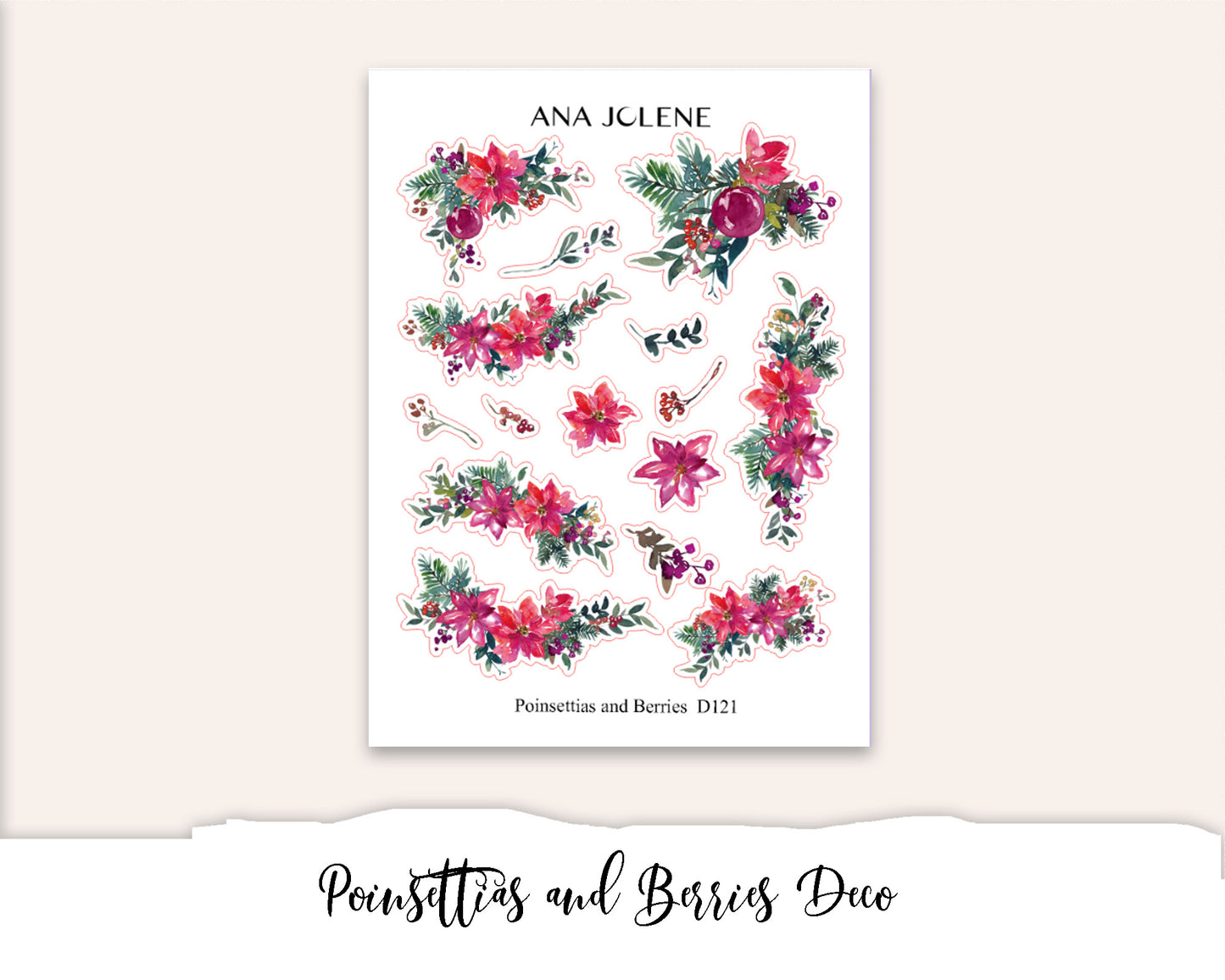 POINSETTIAS AND BERRIES Mini Journal Sticker Kit
