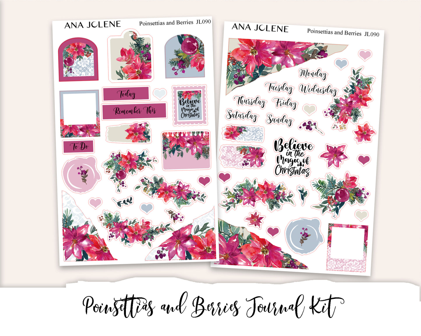 POINSETTIAS AND BERRIES Mini Journal Sticker Kit