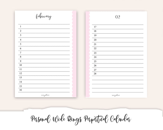 Personal Wide Rings Perpetual Calendar Printable