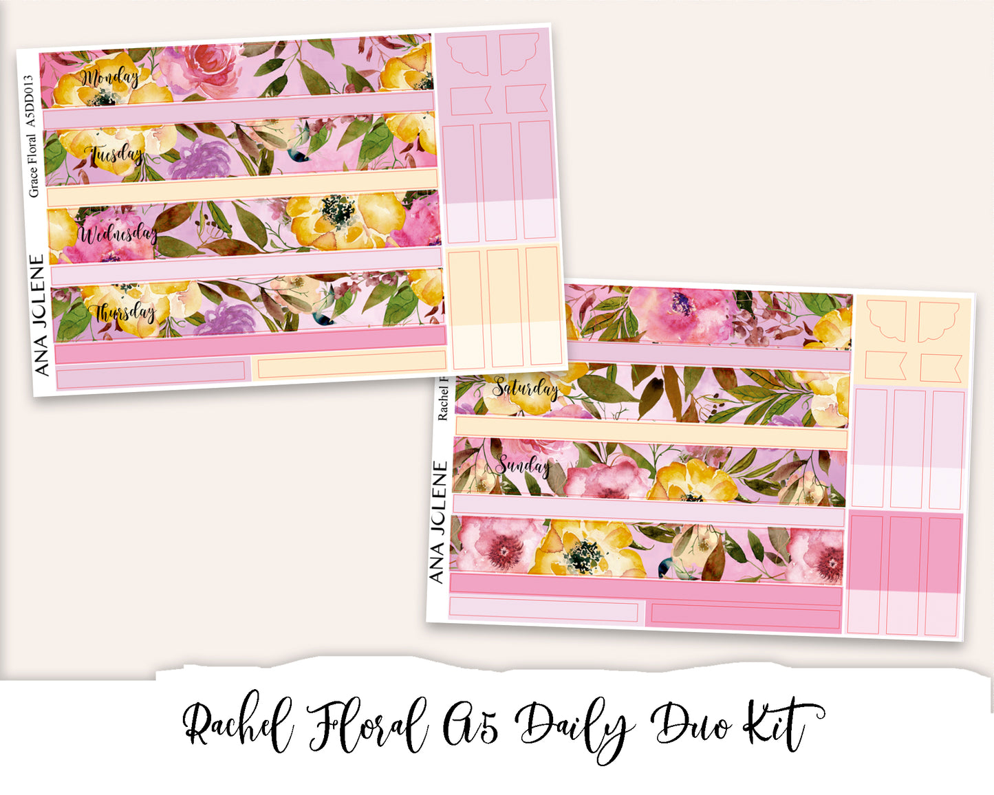 RACHEL FLORAL EC A5 Daily Duo Planner Sticker Kit (Erin Condren)