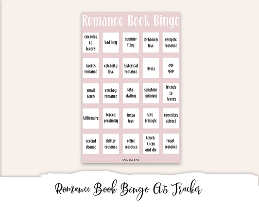 Romance Book Bingo Tracker Full Page Sticker - A5 Reading Journal