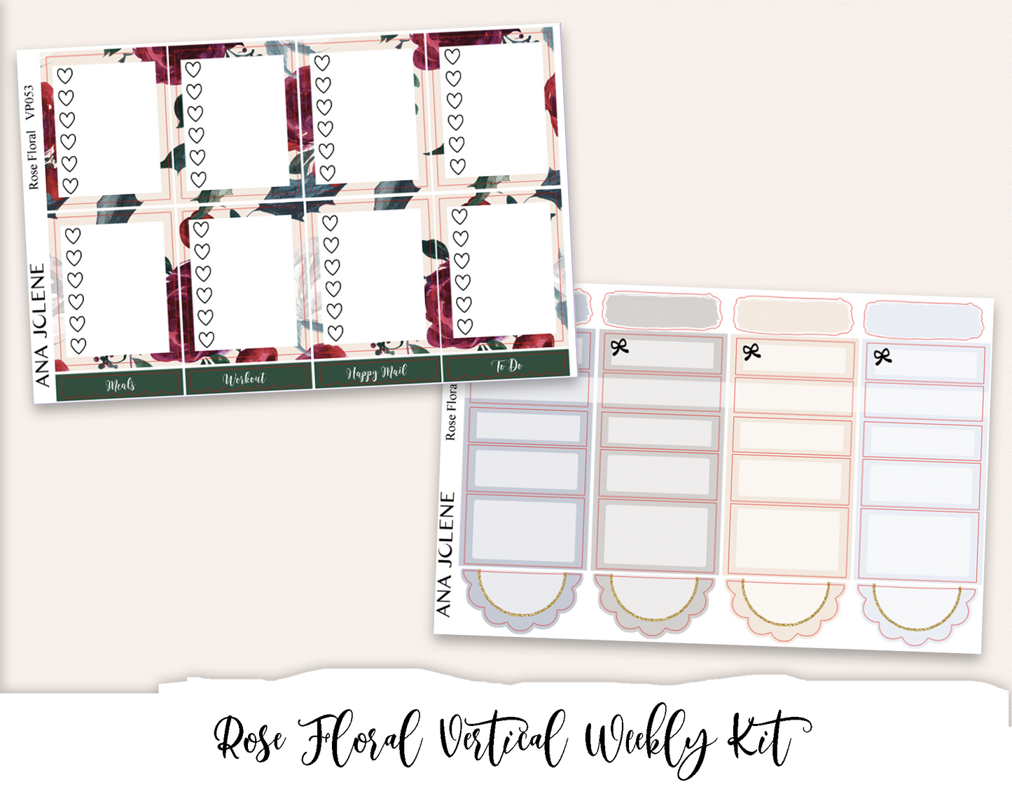 ROSE FLORAL Planner Sticker Kit (Vertical Weekly)