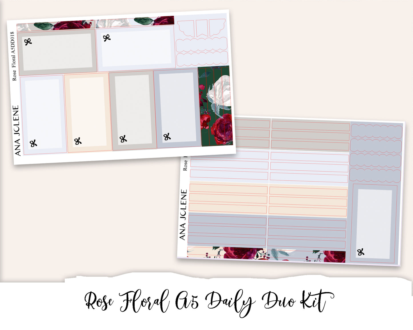 ROSE FLORAL EC A5 Daily Duo Planner Sticker Kit (Erin Condren)