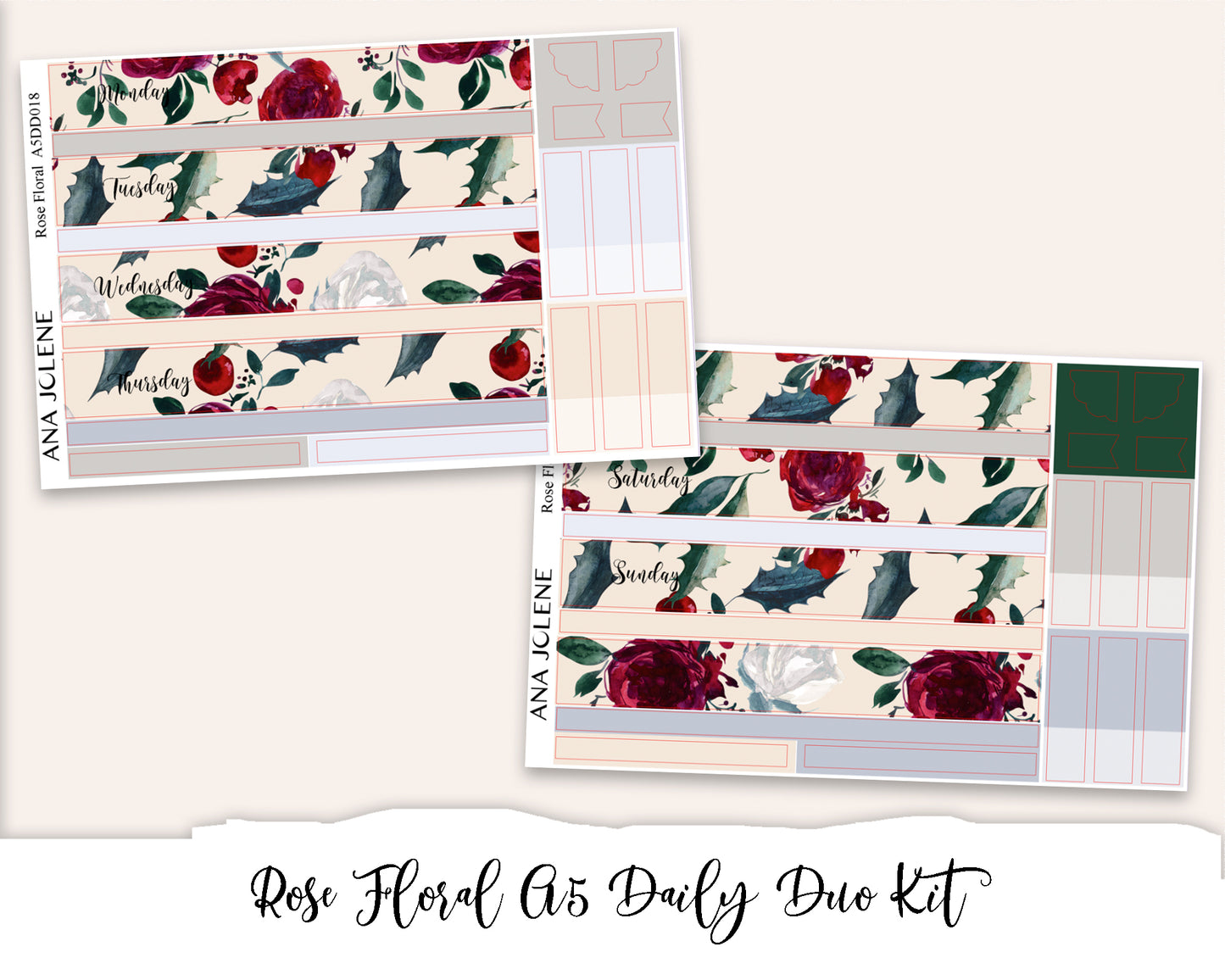 ROSE FLORAL EC A5 Daily Duo Planner Sticker Kit (Erin Condren)