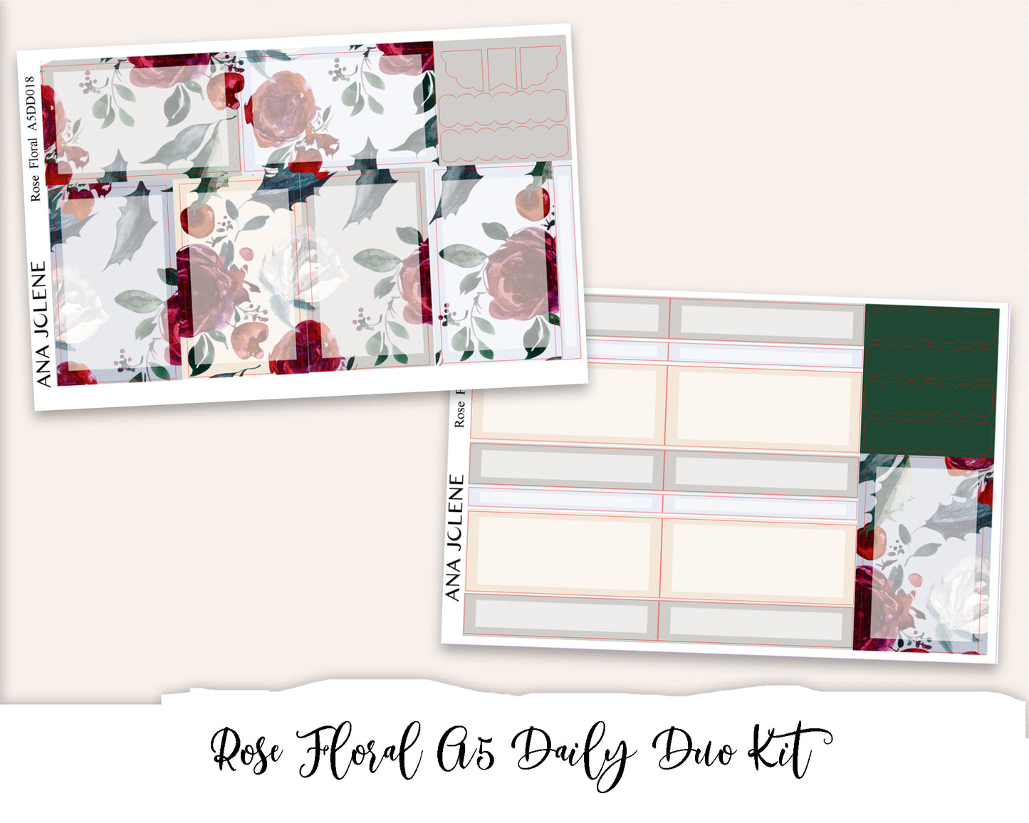 ROSE FLORAL EC A5 Daily Duo Planner Sticker Kit (Erin Condren)