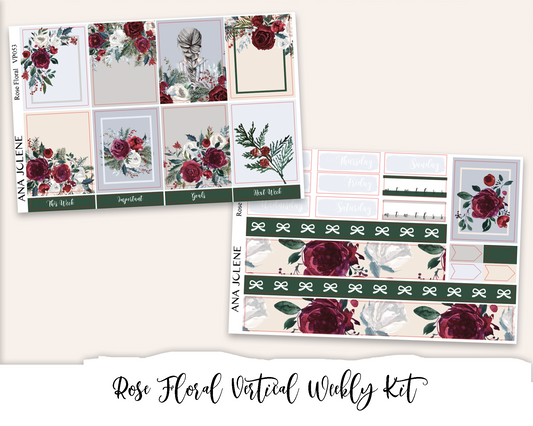 ROSE FLORAL Planner Sticker Kit (Vertical Weekly)