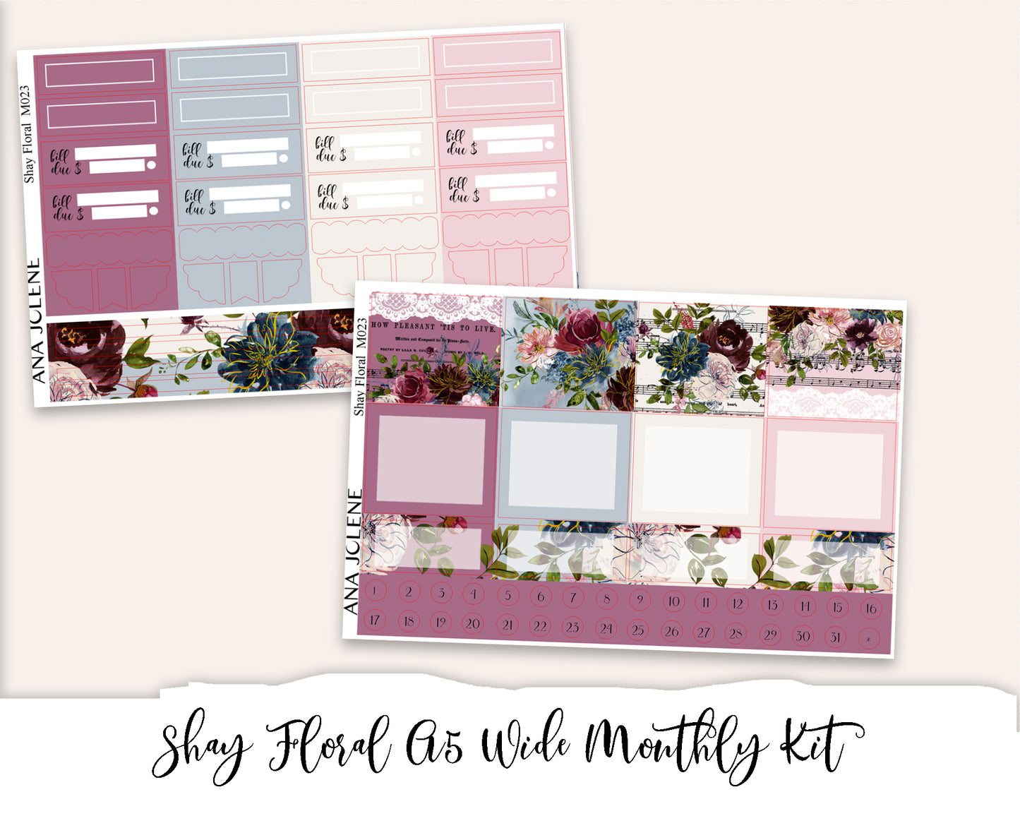 SHAY FLORAL Monthly Planner Sticker Kit (A5Wide)