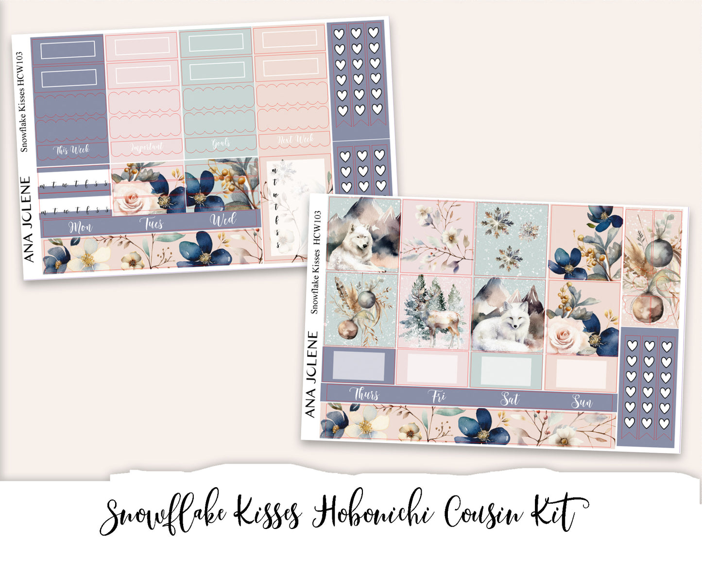 SNOWFLAKE KISSES Hobonichi Cousin Weekly Planner Sticker Kit