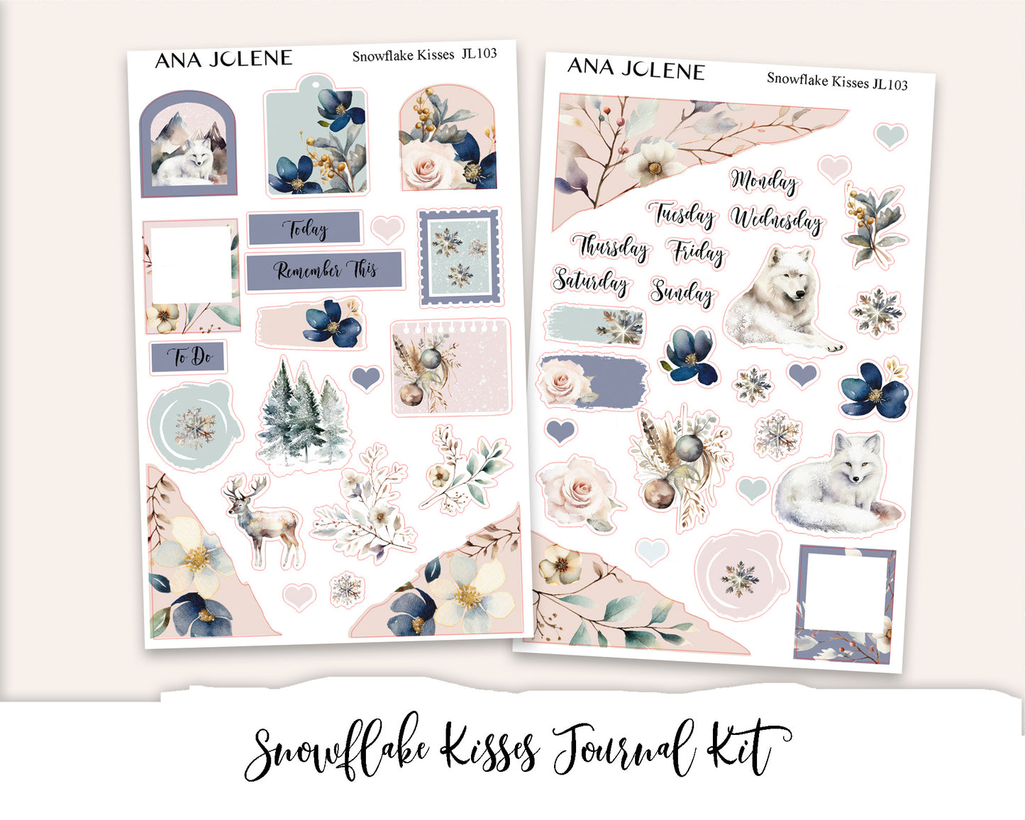 SNOWFLAKE KISSES Mini Journal Sticker Kit