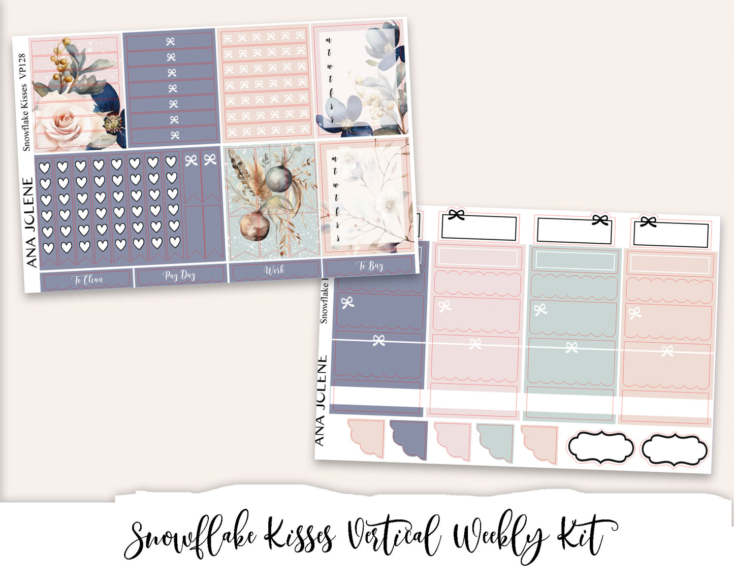 SNOWFLAKE KISSES Planner Sticker Kit (Vertical Weekly)