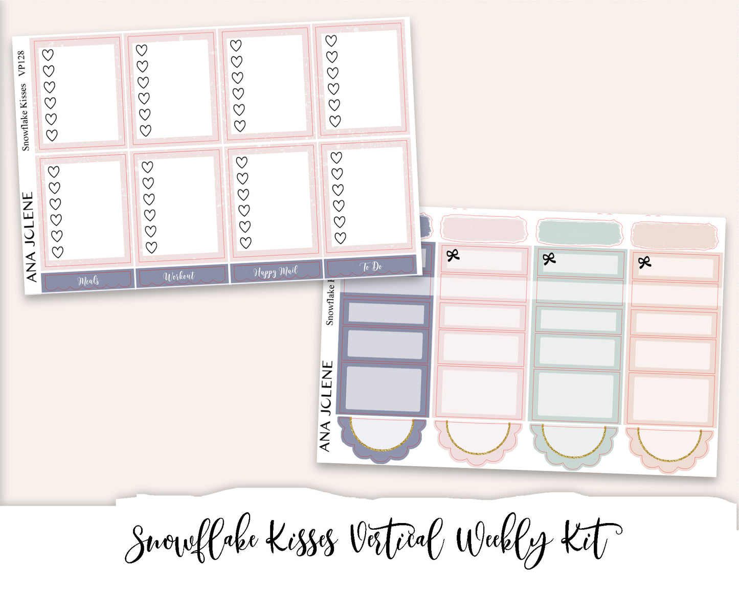 SNOWFLAKE KISSES Planner Sticker Kit (Vertical Weekly)