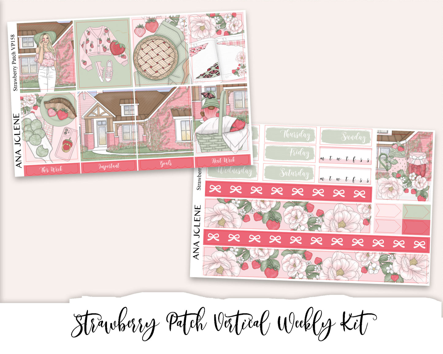 STRAWBERRY PATCH Planner Sticker Kit (Vertical Weekly)