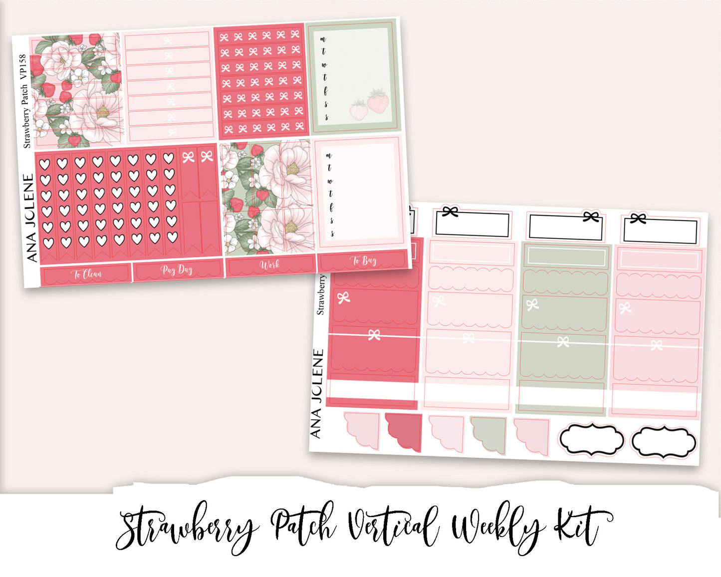 STRAWBERRY PATCH Planner Sticker Kit (Vertical Weekly)
