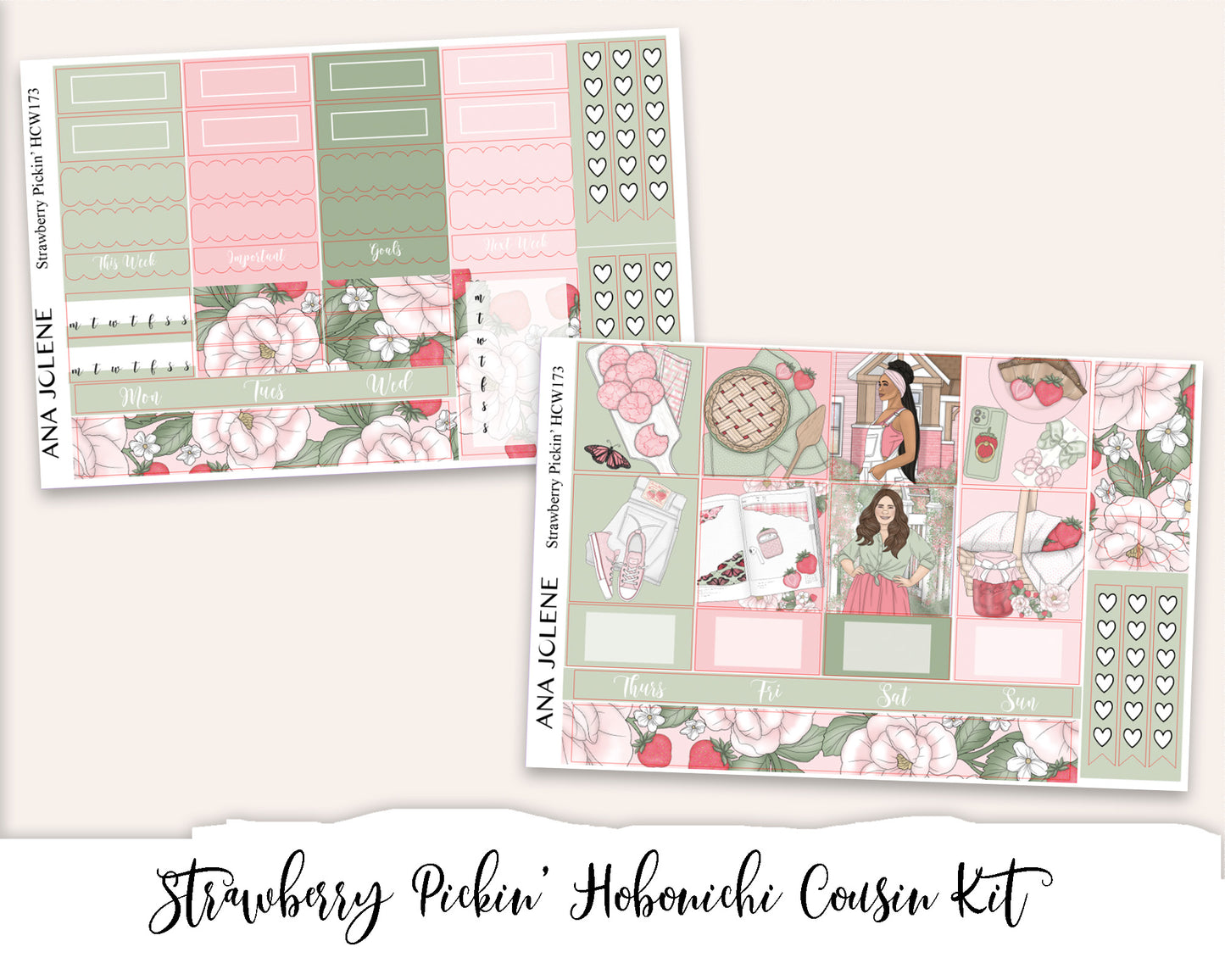 STRAWBERRY PICKIN' Hobonichi Cousin Weekly Planner Sticker Kit
